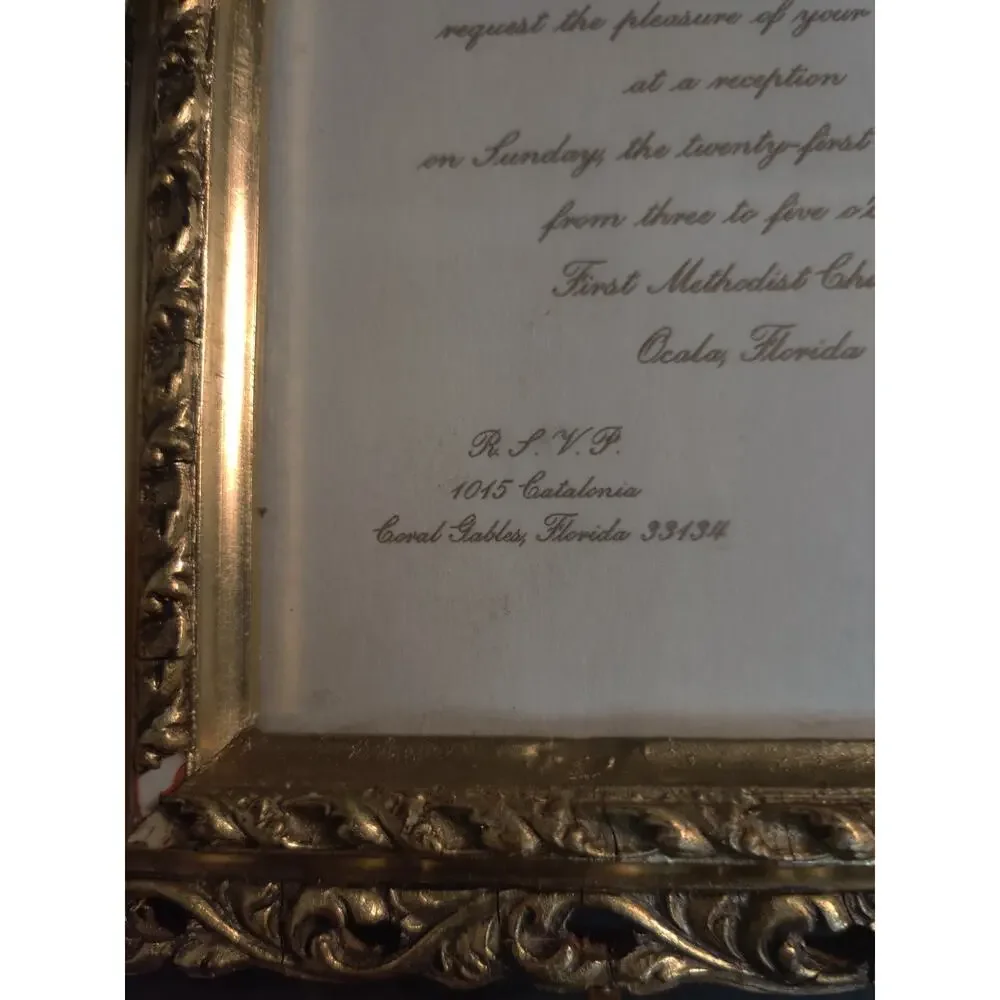 Vintage Ornate Gold Metal Picture Frame 1968 Fiftieth Anniversary Invitation